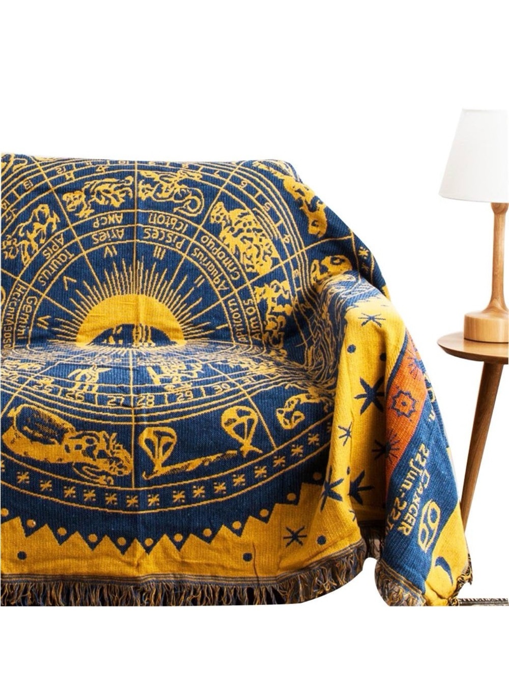 Astrology Zodiac Throw Blanket in Navy & Mustard